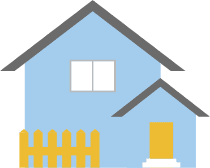 青い外壁と黄色いドアが特徴のシンプルな一軒家のイラスト