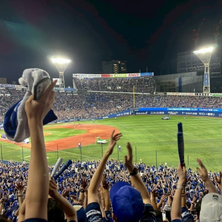 青空の下に広がる港町の都会的な景観と水辺のコントラストが美しい