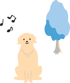 音符が浮かぶ中で座っている犬のイラスト